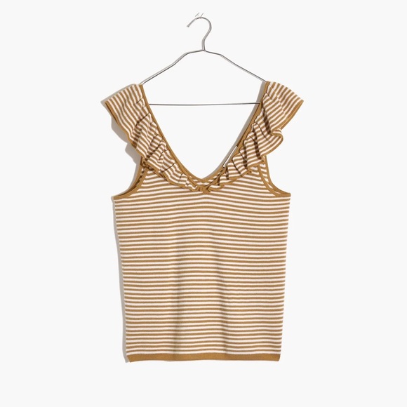 MADEWELL NWOT Belhaven Ruffle Sweater Tank in Stripe in Heather Camel - Picture 4 of 9
